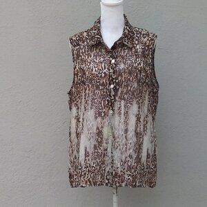 Chico's Woman's Blouse Size Large Beige Brown Transitional Animal Print Sheer